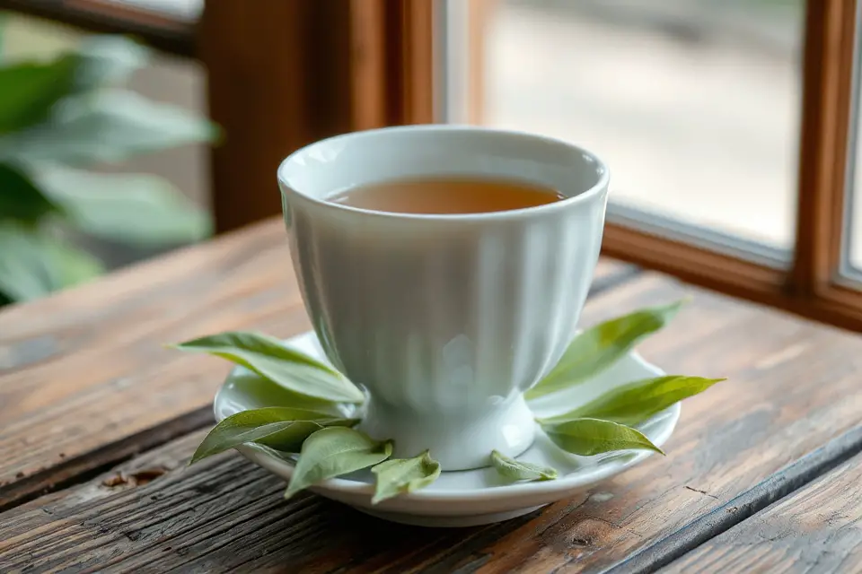 tea cup with leaves