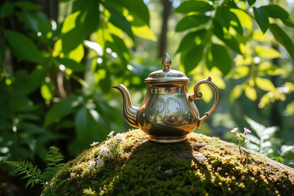 teapot surrounded by flowers