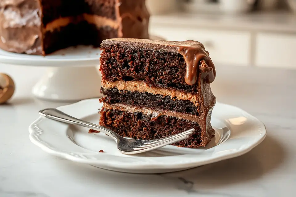 tempting chocolate cake slice