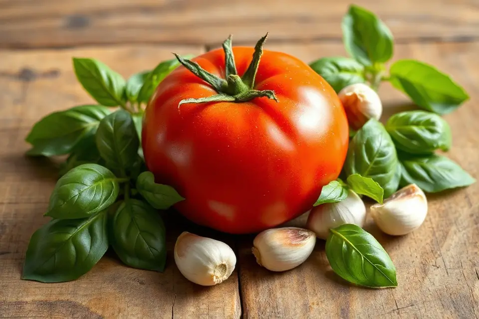 tomatoes basil garlic photo