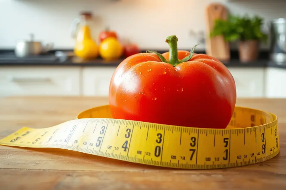 tomatoes with measuring tape