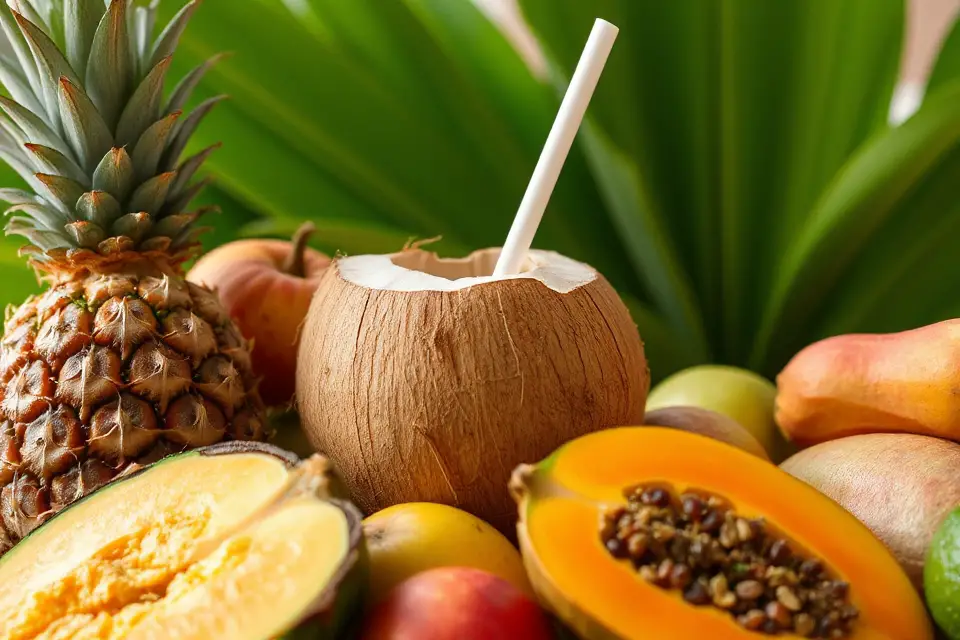 tropical fruits and coconut