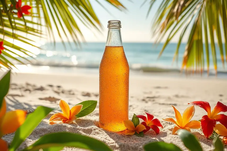 tropical themed soda bottle image