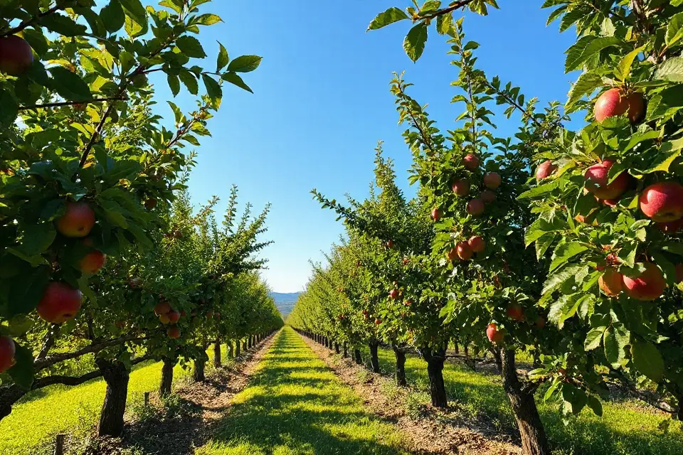 vibrant apple orchard sunlight