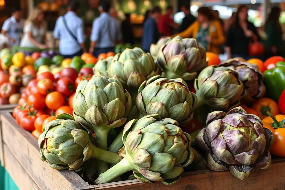 vibrant artichokes market display