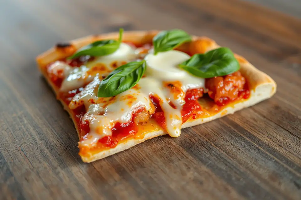vibrant basil pizza slice
