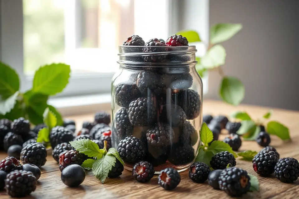 vibrant blackberries in jar
