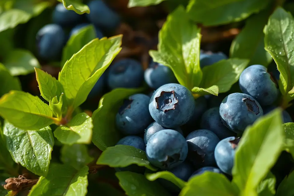 vibrant blueberries with greenery
