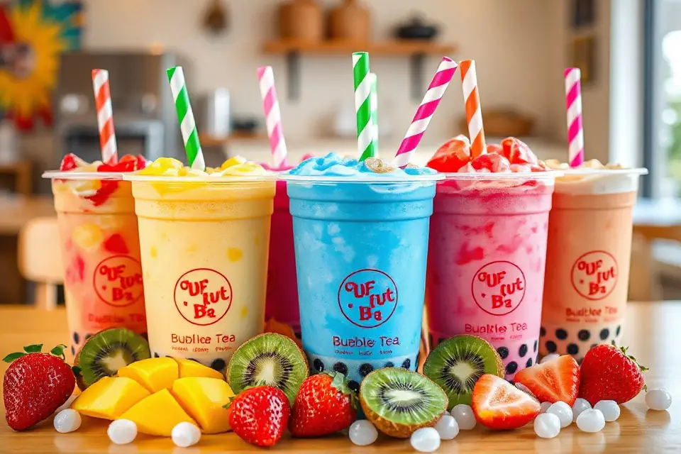 vibrant bubble tea arrangement