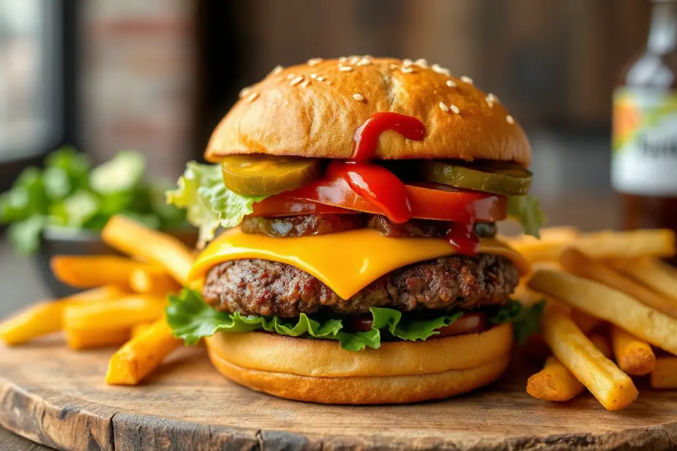 vibrant cheeseburger stock photo