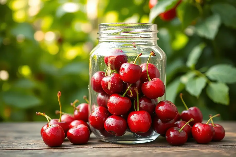 vibrant cherries in jar