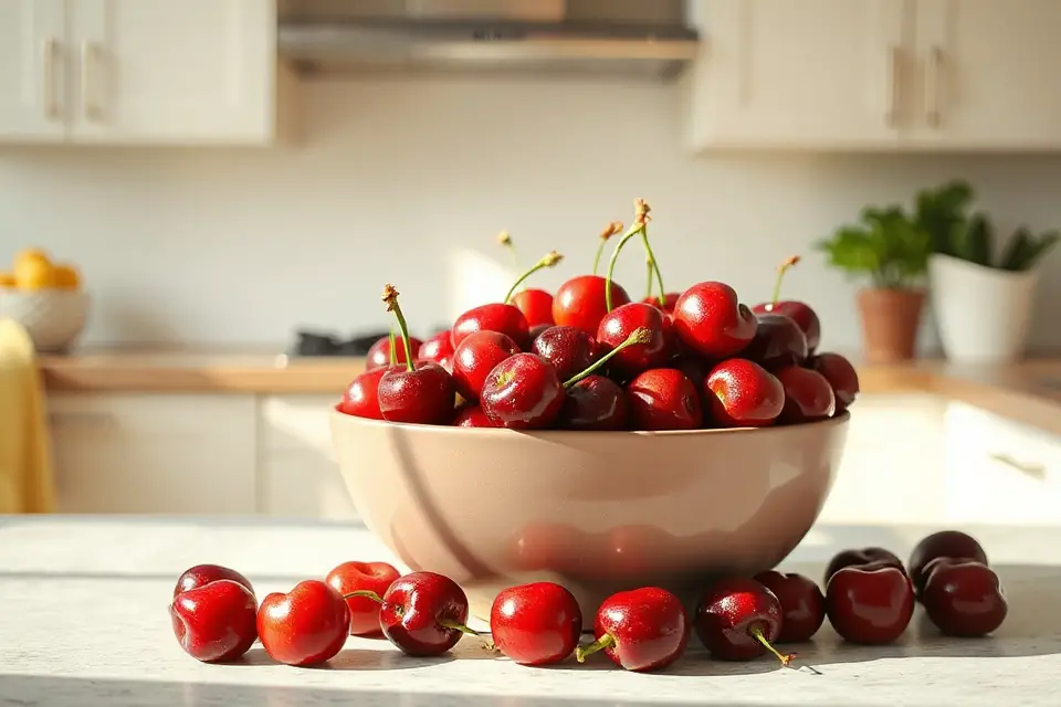 vibrant cherries on countertop