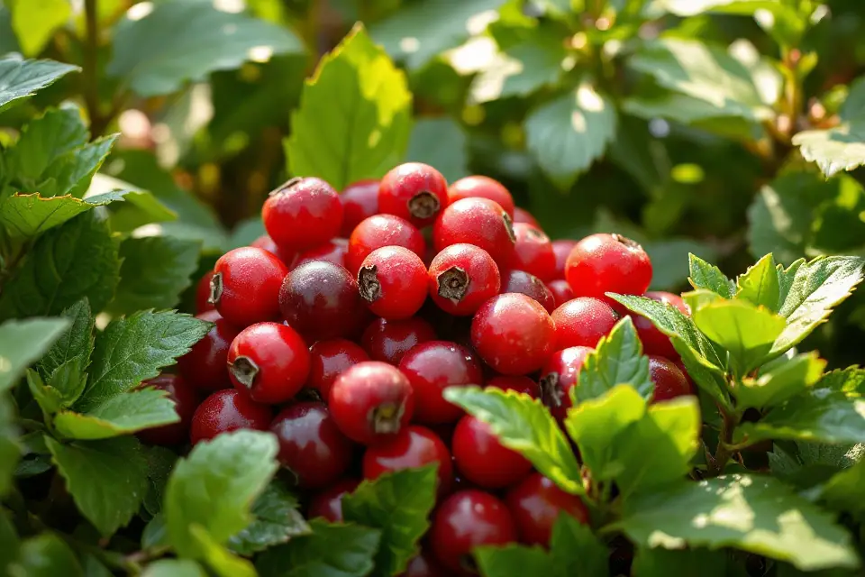 vibrant cranberries in garden