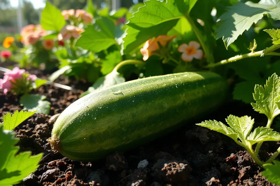 vibrant cucumbers in garden