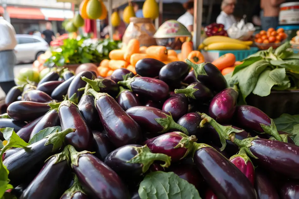 vibrant eggplant market display