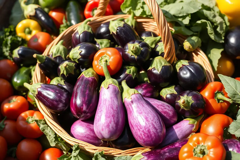 vibrant eggplants in basket