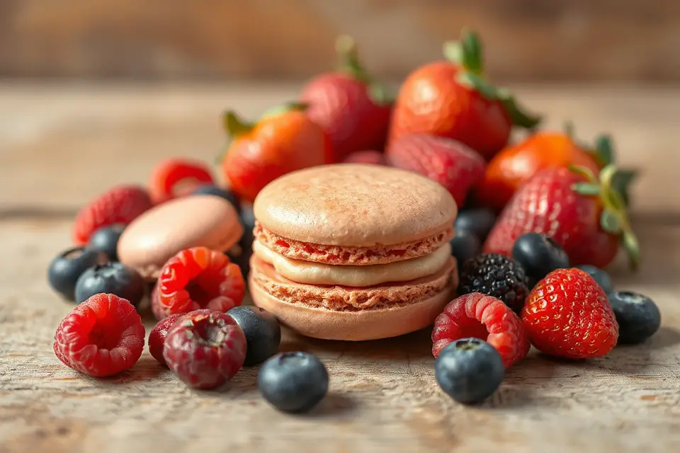 vibrant macarons with berries