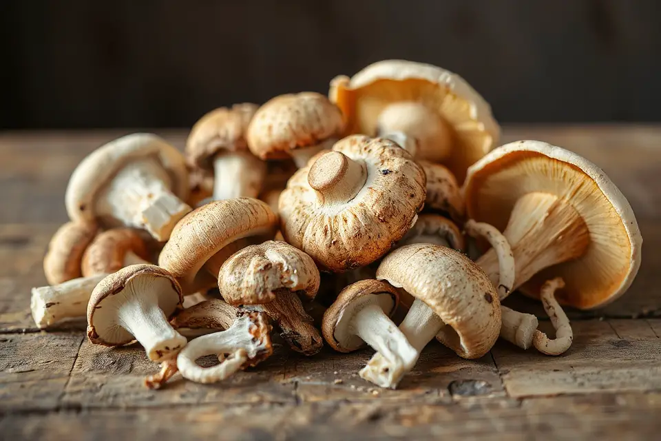 vibrant mushroom wooden table