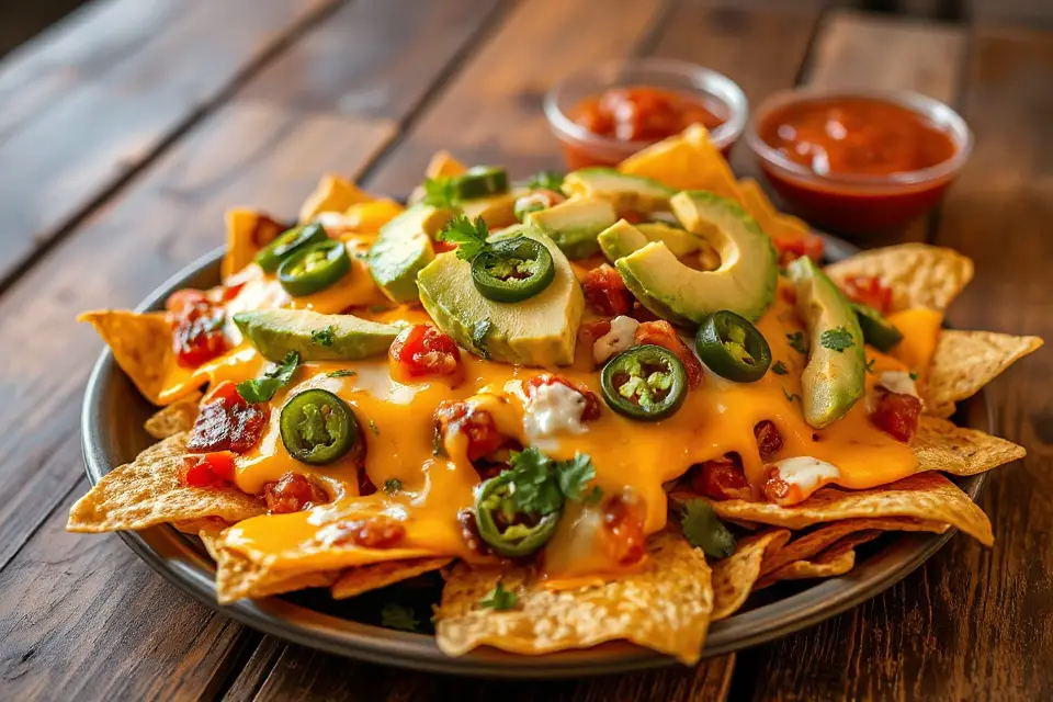 vibrant nachos with avocado