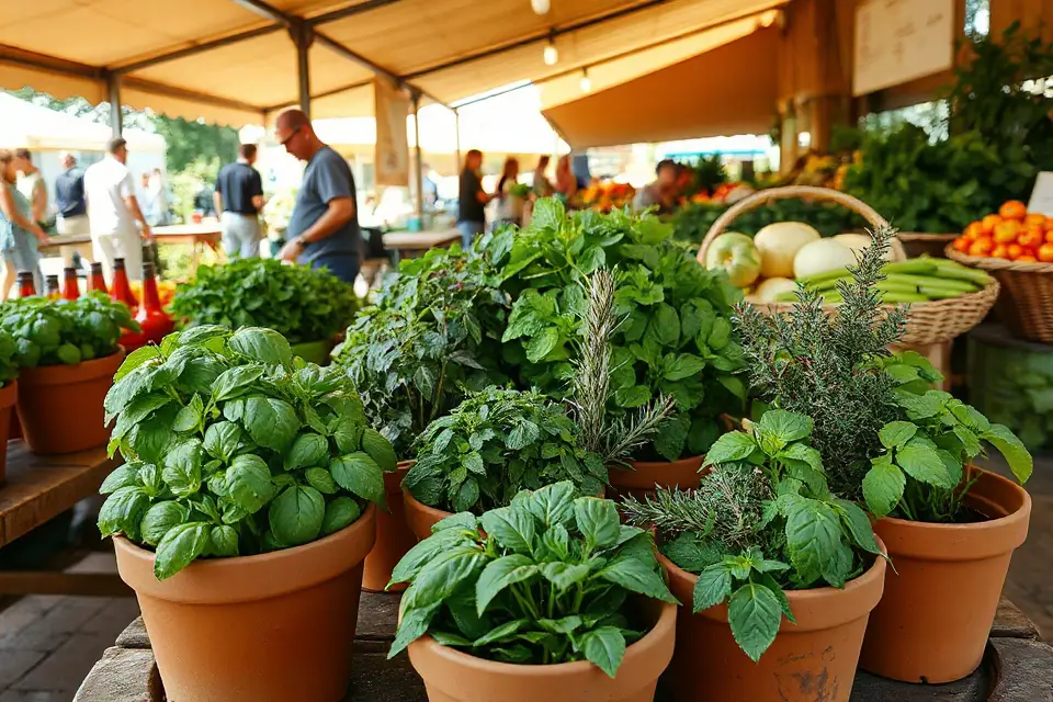 vibrant organic herbs pots