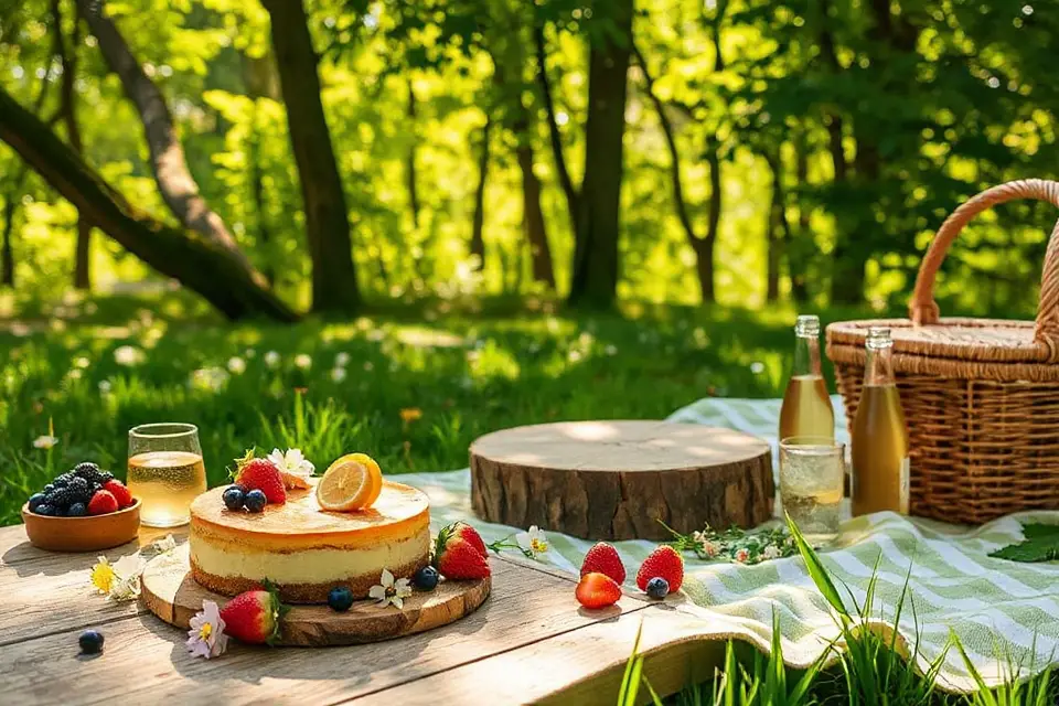 vibrant outdoor cheesecake picnic