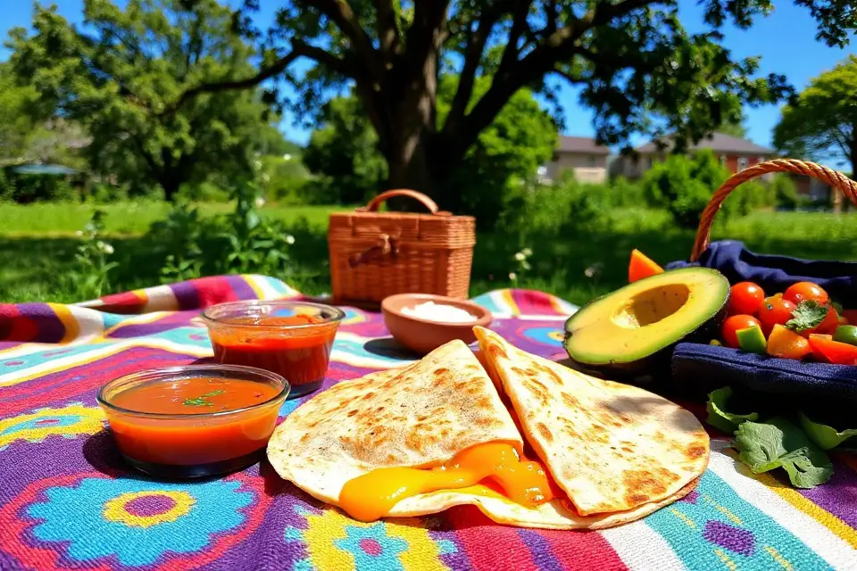 vibrant picnic quesadilla scene