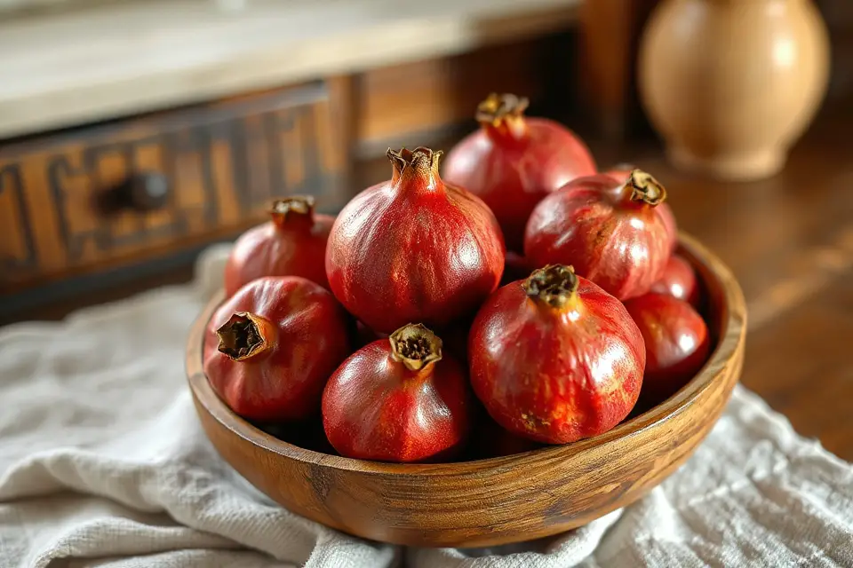 vibrant pomegranates rustic bowl
