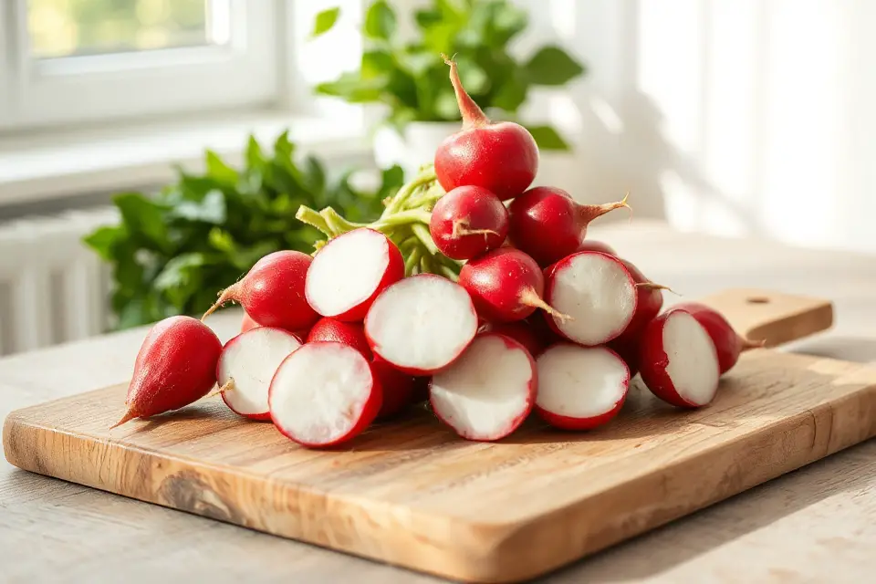 vibrant radishes minimalist kitchen