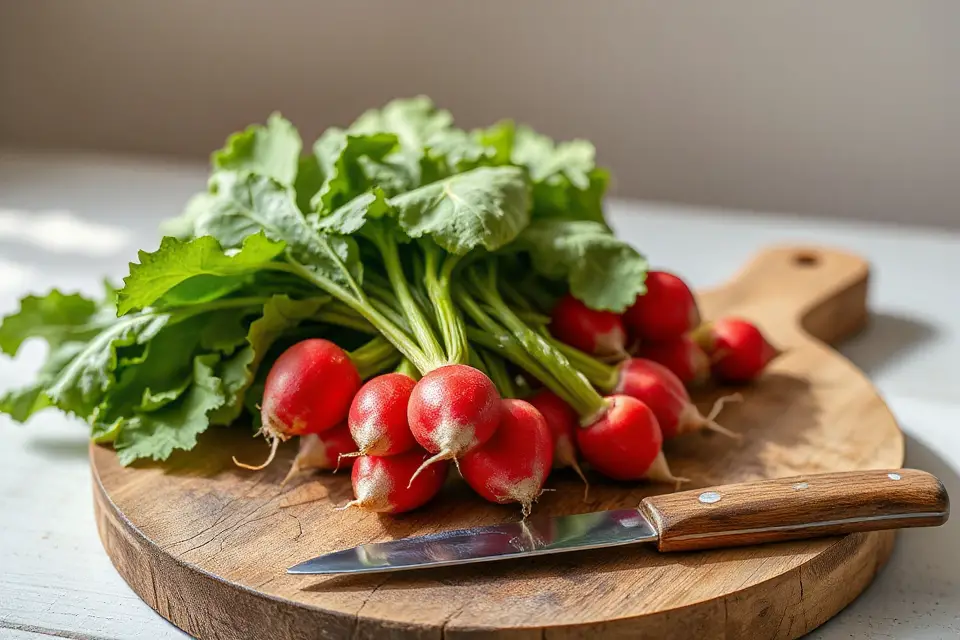 vibrant radishes on board