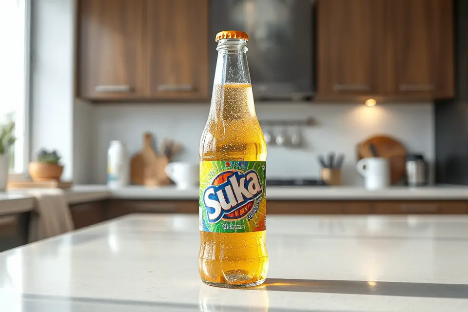 vibrant soda bottle countertop