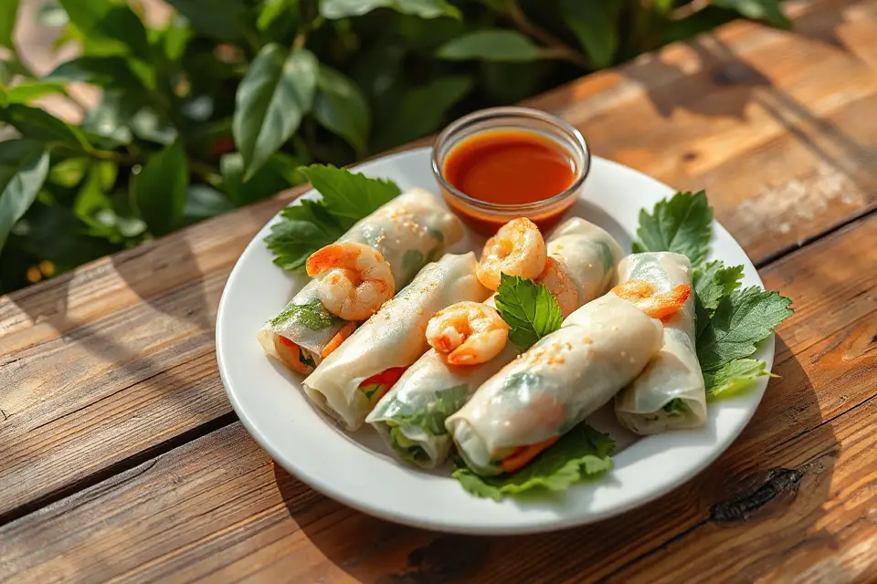 vibrant spring rolls display