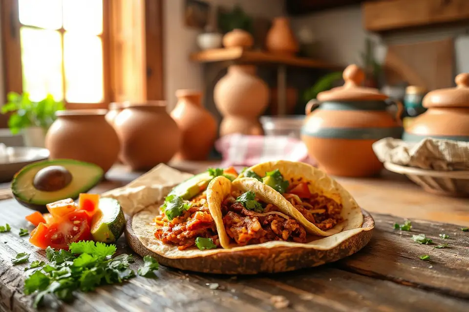 vibrant tacos in kitchen