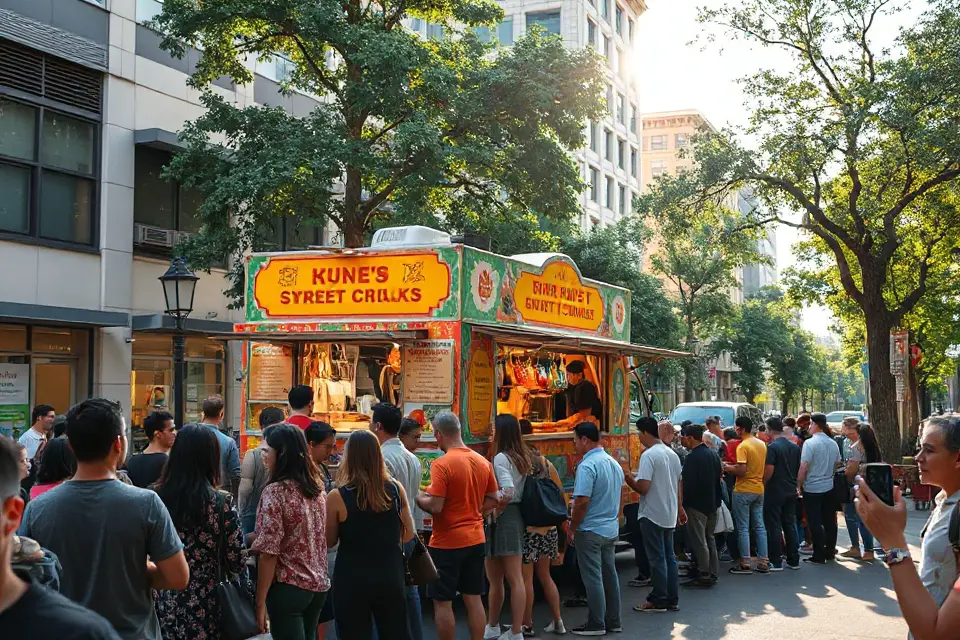 vibrant urban food trucks