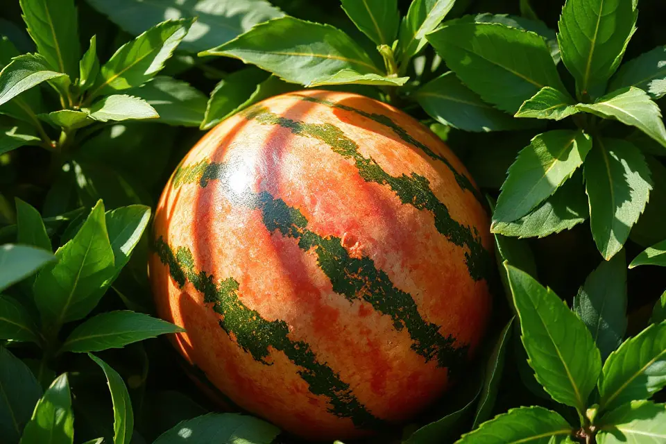 vibrant watermelon surrounded by foliage