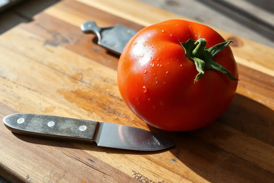 vintage knife with tomatoes