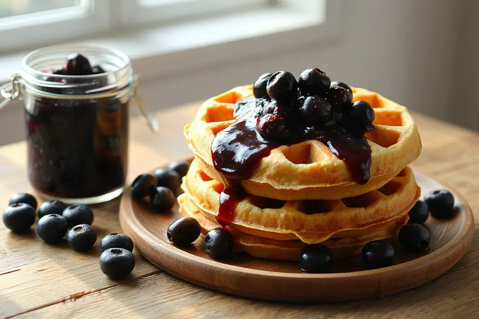 waffle with blueberry compote