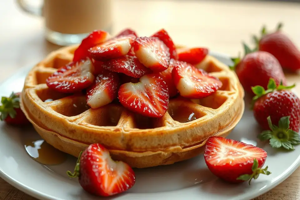 waffle with fresh strawberries