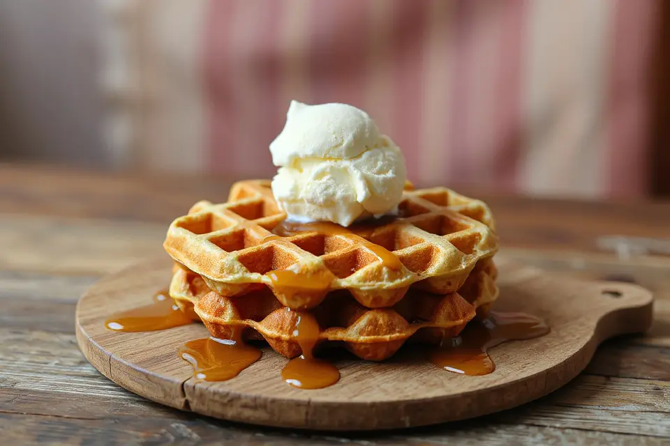 waffle with vanilla ice cream