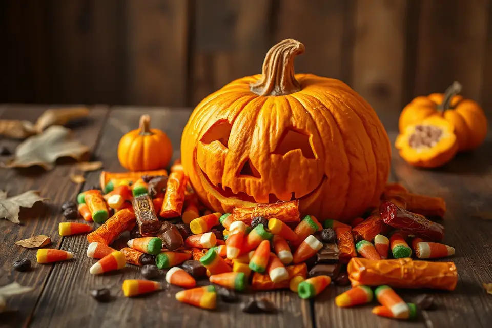 whimsical pumpkin with treats
